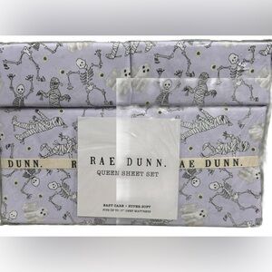 RAE DUNN HALLOWEEN 4PC QUEEN SHEET SET LAVENDER W/ MUMMIES,SKELETONS & GHOSTS